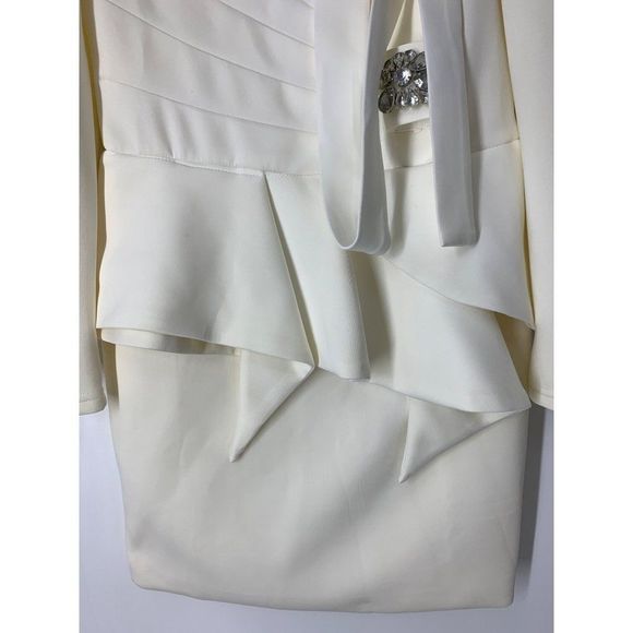 Womens Blingor White Scuba Bling Embellished Peplum Dress Size Small 4/6 5203 - Picture 6 of 14